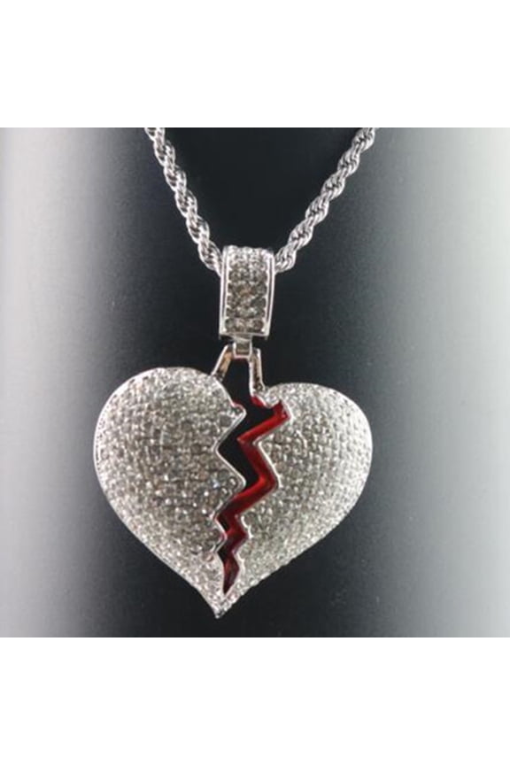 Broken Heart Pendant Rhinestone Couple Chain Necklace Jewelry-Golden