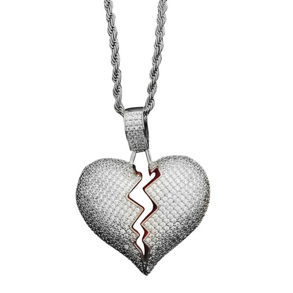 Yesbay Broken Heart Pendant Rhinestone Couple Chain Necklace Jewelry-Silver