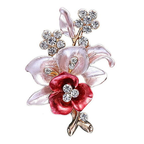 Yesbay Brooch Pin Flower Shape Chic Decoration Alloy Rhinestone Inlaid Flower Brooch Pin for Wedding