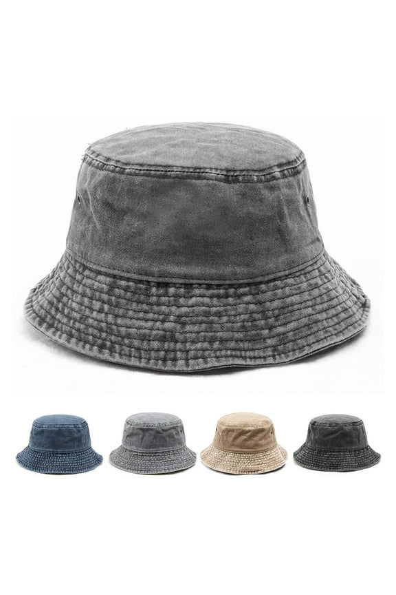 Bucket Hat Washed Anti-UV Sunscreen Decorative Denim Unisex Women Men Cap Headwear