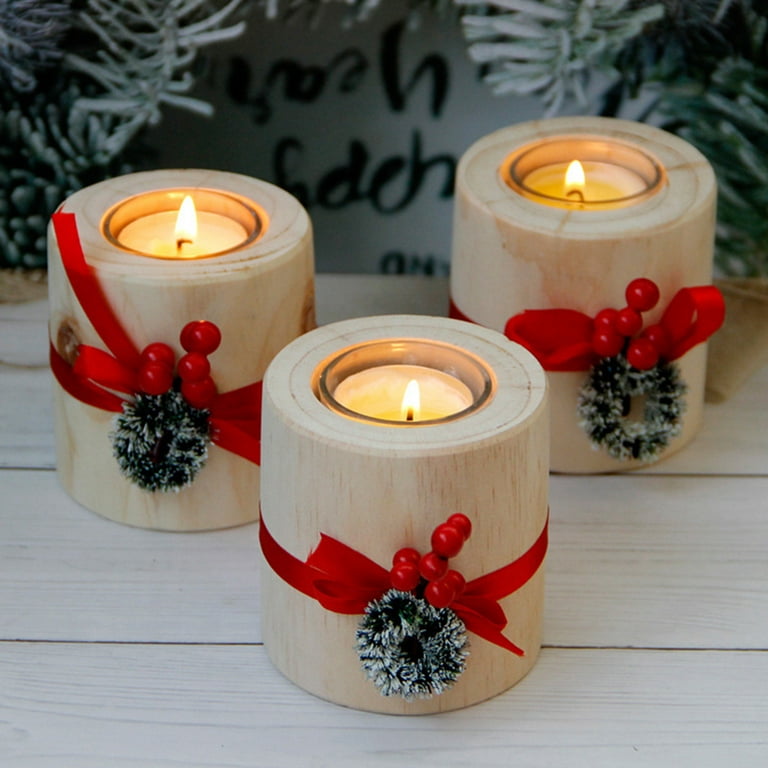 Yesbay Candle Cup Cylinder Shape Windproof Wooden Domestic Tealight Holder  for Christmas Festival