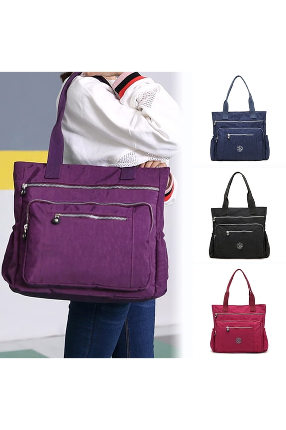 Casual Women Multi Pocket Zip Handbag Nylon Shoulder Storage Bag,Wine Red