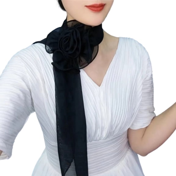 Yesbay Chiffon Satin Long Scarf Flower Decor Beach Shawl Sun Protection Chiffon Shawl Daily Wear