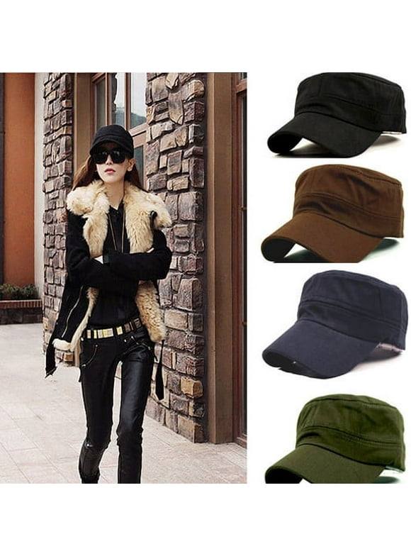 Yesbay Classic Women Men Adjustable Plain Vintage Army Military Cadet Style Cap Hat Black