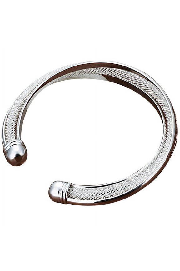 Classical Silver Plated Bevel Edge Opening Bangle Bracelet Gift Jewelry