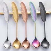 Yesbay Coffee Spoon Feather Shape Handle 304Stainless Steel Tea Dessert Mixing Spoon for Home