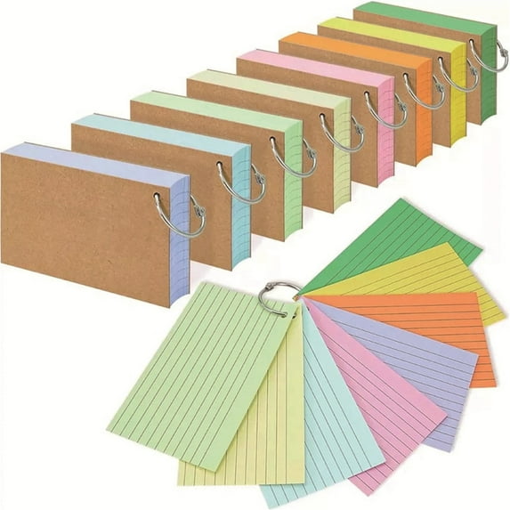 Yesbay Colored Index Cards Flash Cards with Metal Ring Smooth Writing Thickened Paper No Ink Bleeding Notecards Ruled Study Cards