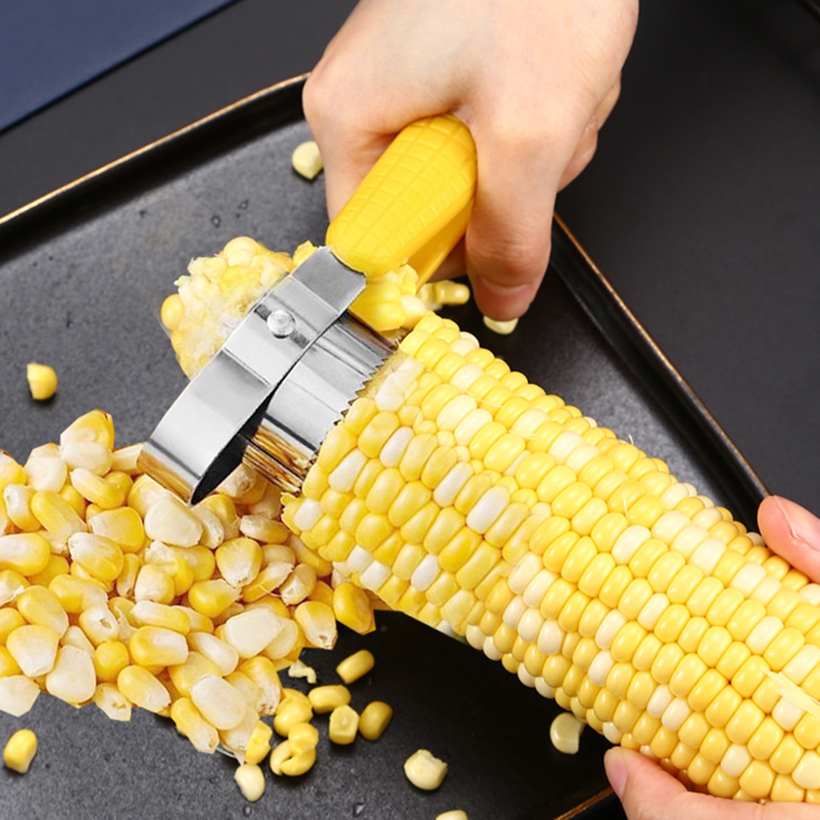 Yesbay Corn Stripper Corn Shaped Handle Corn Thresher Stainless Steel Corn Cutter Tool for Hotel