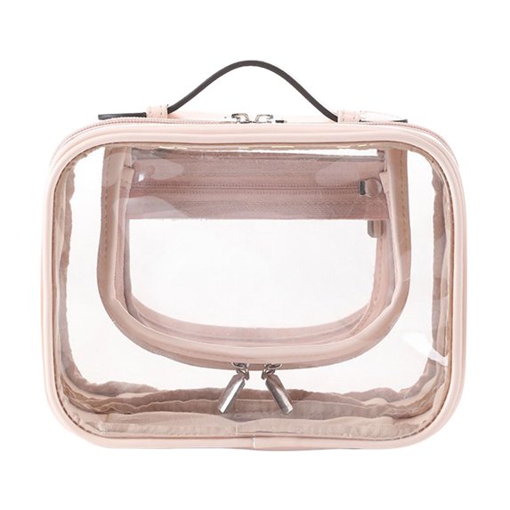 Yesbay Cosmetic Bag Visible Large Capacity Zipper Closure with Handle Travel Makeup Storage Bag Home Supplies