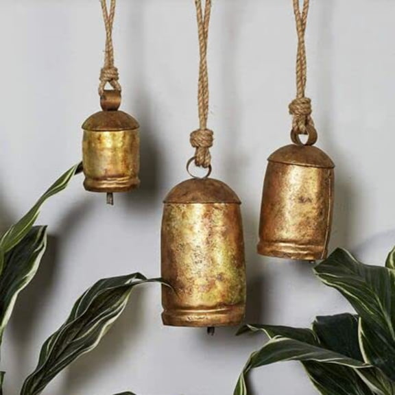 Yesbay Cow Bell with Lanyard Shabby Country Style Brass Cow Bells Ornament