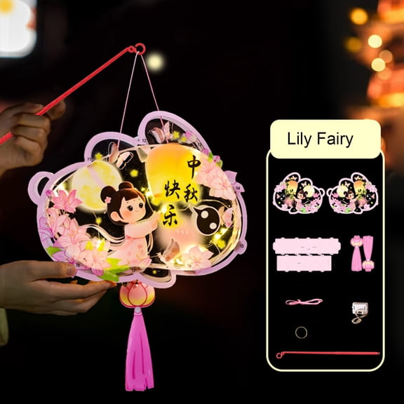Yesbay DIY Lantern Kit with Soft Light String Mid-Autumn Festival Style Lantern Material Pack Parent-Child Crafting Set