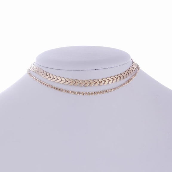 Yesbay Double Layers Fish Bone Choker Women's Necklace Gift Jewelry-Golden