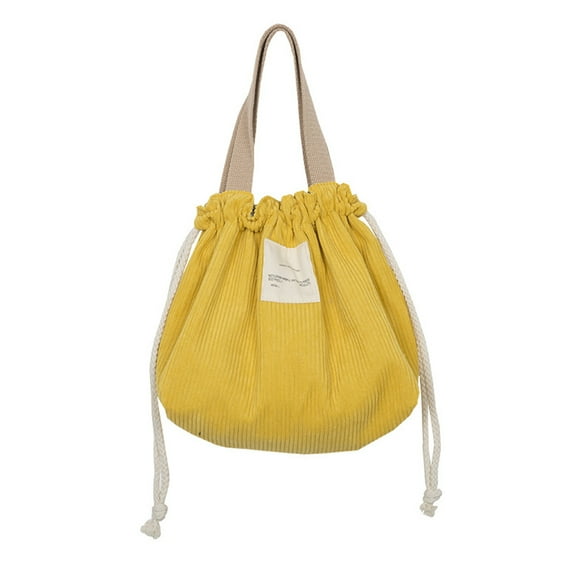 Yesbay Drawstring Design Thermal Insulated Bag Tear Resistant Corduroy Picnic Hiking Lunch Bag for Work,Yellow