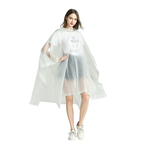 Yesbay EVA Transparent Hooded Raincoat Adult Unisex Mid-length Poncho with Snap Buttons Waterproof Windproof Hiking Raincoats for Men Women