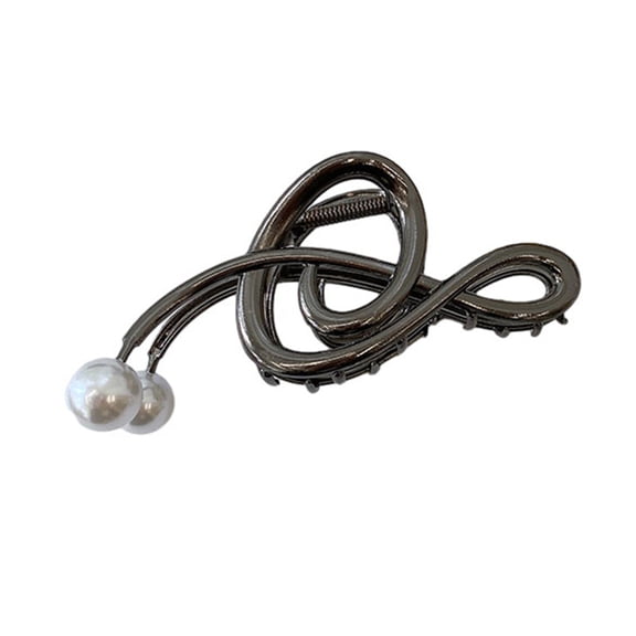 Yesbay Elegant Crossing Teeth Large Metal Hair Claw Faux Pearls Music Note Design Non-Slip Barrette Hair Accessories