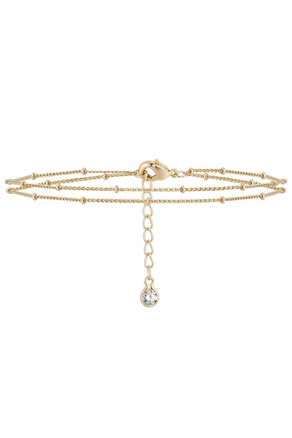 Elegant Double Layer Beads Chain Bracelet Rhinestone Inlaid Adjustable Extension Chain Female Metal Bracelet