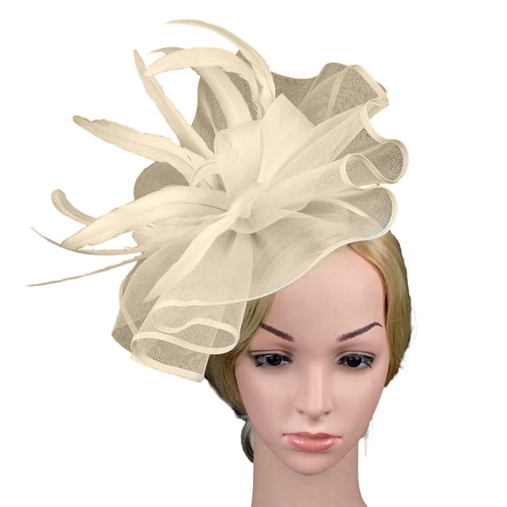 Yesbay Elegant Hat with Hair Clip Decorative Feather Bowknot Mesh Decor Pillbox Hat Hair Accessories