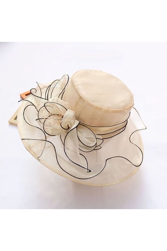 Elegant Lady Wide Brim Flower Sun Hat Women Wedding Tea Party Church Travel Cap