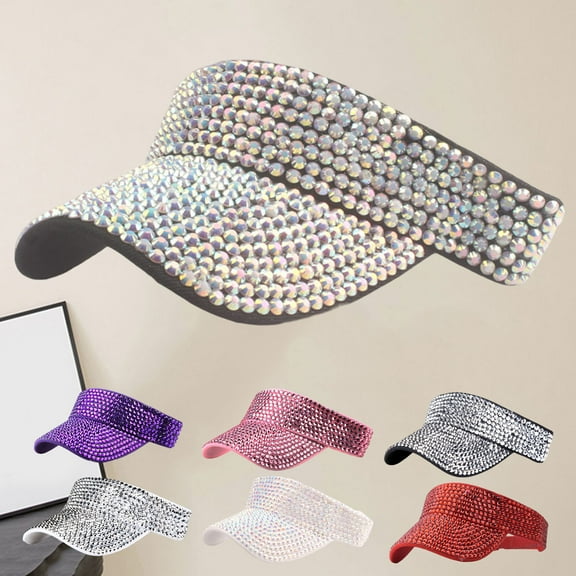 Yesbay Empty Top Shining Rhinestones Adjustable Fasten Tape Baseball Hat Women Extended Brim Tennis Sport Sun Hat