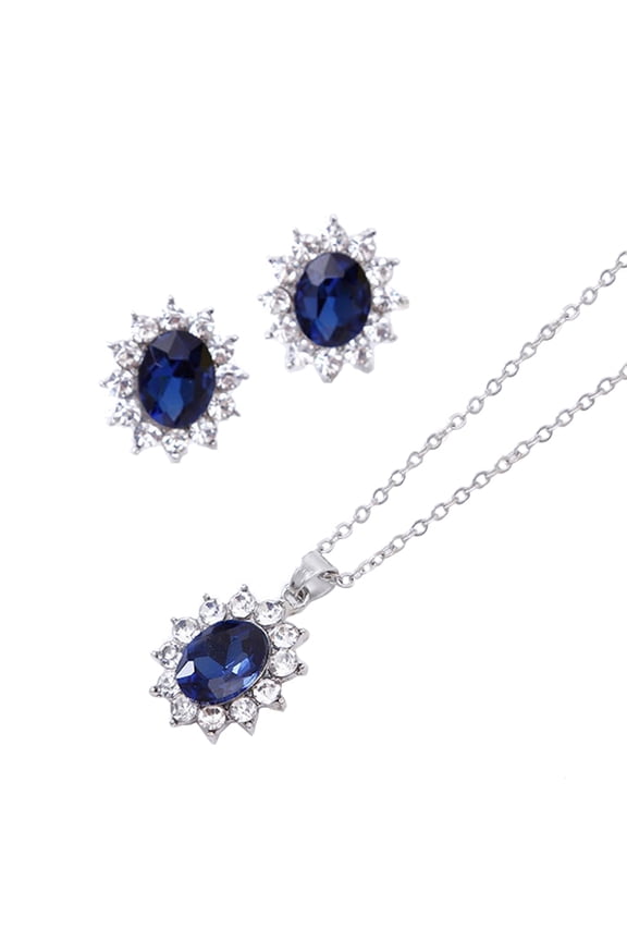 Exquisite Sapphire Rhinestone Pendant Necklace Earrings Women Jewelry Set Gift,Sapphire Blue