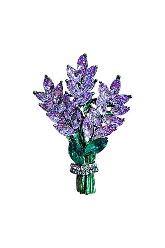Faux Crystal Lavender Flower Brooch Rhinestone Elegant Clothing Accessories Women Business Suit Lapel Pin Jewelry Gift