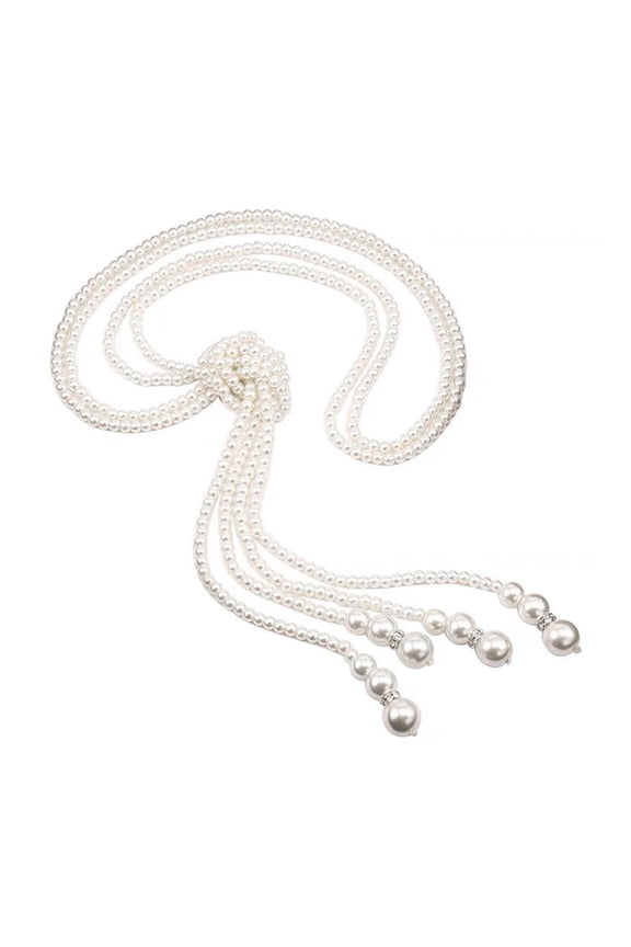 Faux Pearl Sweater Chain Single/Double-layer Alloy Beads with Knot Adjustable Clothes Jewelry Dating Prom Party Garment Decoration Necklace