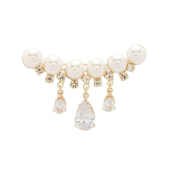 Yesbay Faux Pearls Brooch Pin Exquisite Lightweight Decorative Unfading Rhinestones Tassel Elegant Suit Pin Costume Accessories