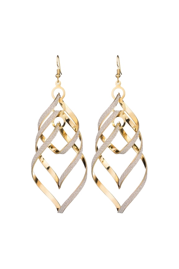 Female Sequins Spiral Pendant Hook Earrings Long Wave Dangle Wedding Jewelry,Golden