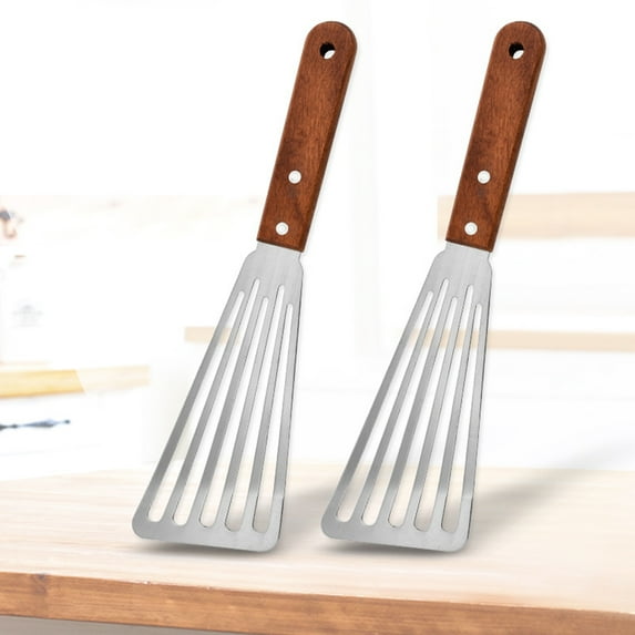 Yesbay Fish Turner Not Sticky Wooden Handle Heat Resistant Stainless Steel Lightweight Cooking Shovel for Home