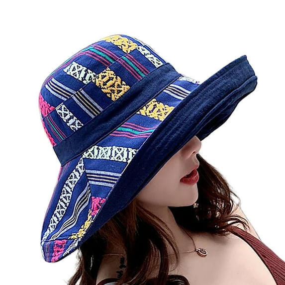 Yesbay Fisherman Hat Color Patchwork Double-Sided Cotton Women Sun Shade Bucket Hat