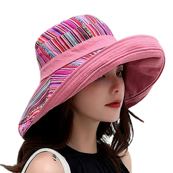Yesbay Fisherman Hat Color Patchwork Double-Sided Cotton Women Sun Shade Bucket Hat