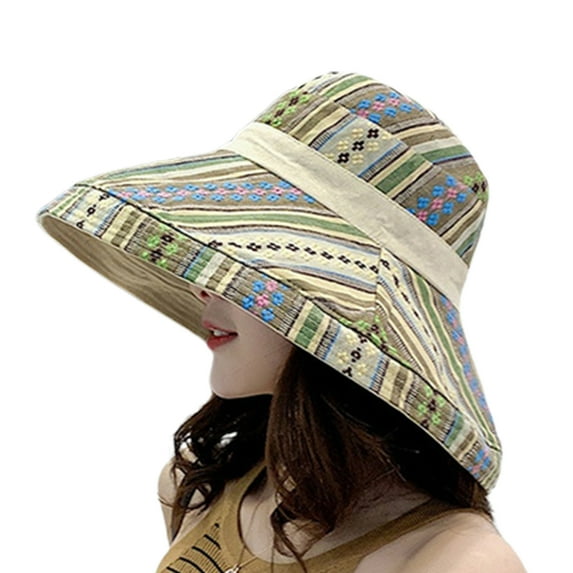 Yesbay Fisherman Hat Color Patchwork Double-Sided Cotton Women Sun Shade Bucket Hat