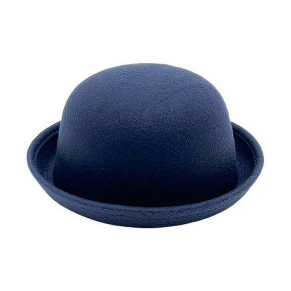 Yesbay Flat-top Fedora Hat Imitation Wool Jazz Hat Unisex Wide Brim Ladies Round Hat Parties Cosplay Bowler Hat