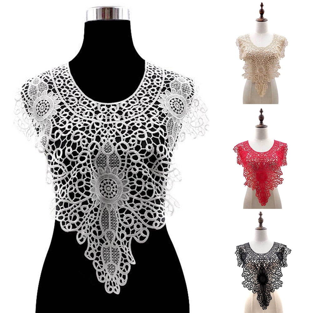 Yesbay Floral Collar Embroidery Lace Neckline Wedding Dress DIY Sewing Applique Patch,Red