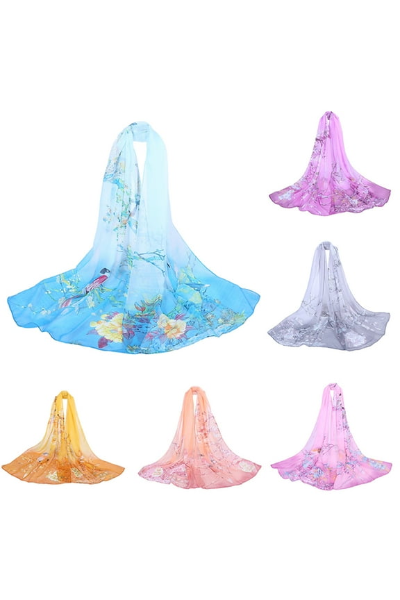 Floral Print Soft Thin Chiffon Neck Scarf Women Travel Beach Shawl Skin Pink