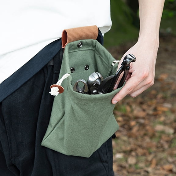 Yesbay Foraging Bag Faux Leather Belt Waterproof Waxed Canvas Foraging Pouch Camping Hiking Waist Hanging Fruit Picking Collection Tool Organizer Bag