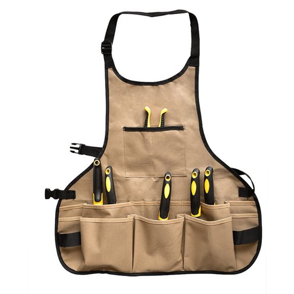 Yesbay Gardening Apron Adjustable Wide Shoulder Strap Multi Pockets Stain-resistant with Magnetic Holder Lumbering Mechanic Carpentry Electrician Working Apron