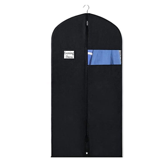 Yesbay Garment Bag Business Card Holder Clear Window Dustproof Hanging Clothes Bag Non-Woven Fabric Closet Storage Coats Jackets Shirts Suit Garment Cover Bedroom Supplies Black