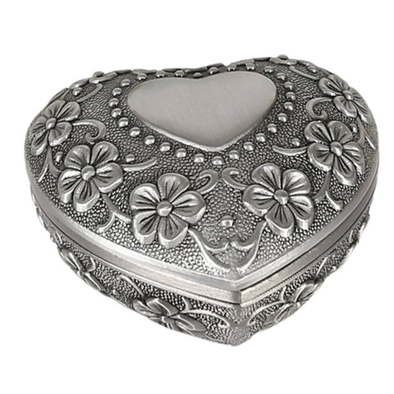 Yesbay Gift Box Compact Decorative Heart-shaped Romantic Women Jewelry Case for Valentine's Day,Silver