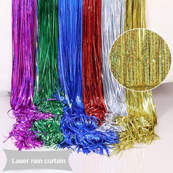 Yesbay Glitter Tinsel Foil Fringe Curtain Backdrop Birthday Wedding Hawaii Party Decor-Silver