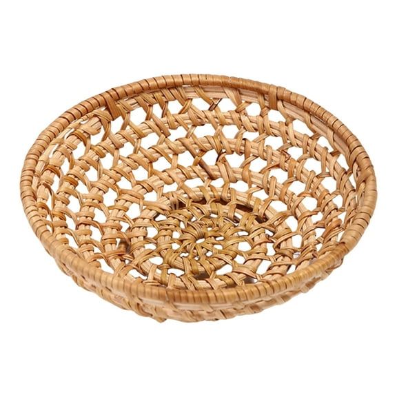 Yesbay Hand-woven Rattan Tray for Home Decor Natural Rattan Storage Tray for Fruits Keys Snacks Wicker Basket Bowl for Kitchen Table Entryway Decor