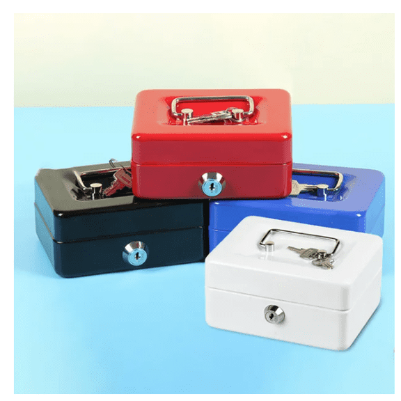 Yesbay Handle Smooth Edge Large Capacity 6 Grids Metal Cash Drawer Deposit Box Jewelry Cash Money Safe Box with Key