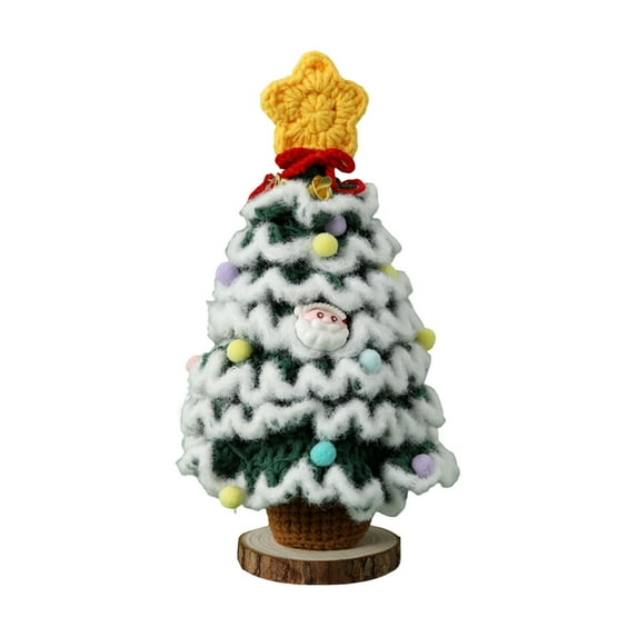 Yesbay Handmade Crochet Christmas Tree Decoration Tabletop Knitted Small Artificial Flocking Christmas Tree