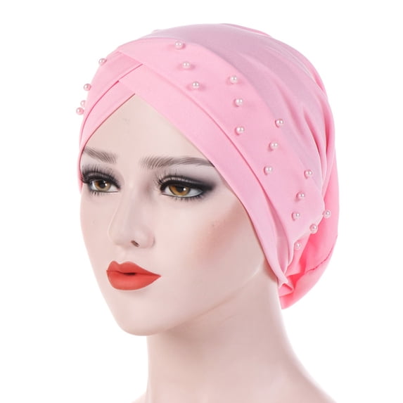 Yesbay Hat Beads Women Elastic Head Wrap Cap