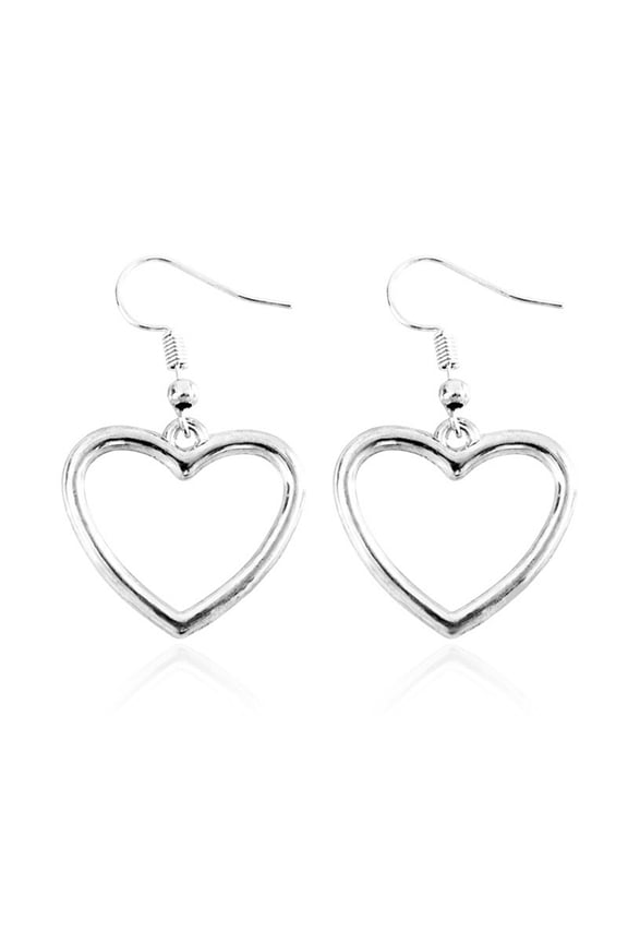 Hollow Love Heart Dangle Hook Earrings Women Wedding Party Jewelry Gift-Silver