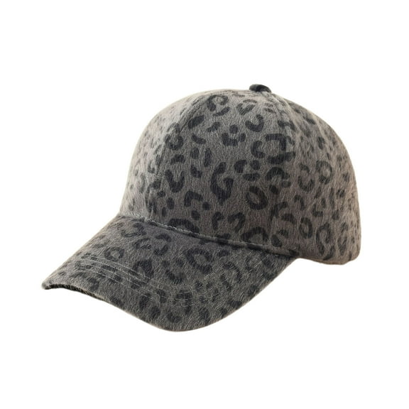 Yesbay Hook Loop Fasteners Baseball Cap Extended Brim Warm Leopard Print Plush Outdoor Hat for Fall Winter