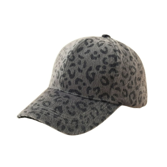 Yesbay Hook Loop Fasteners Baseball Cap Extended Brim Warm Leopard Print Plush Outdoor Hat for Fall Winter
