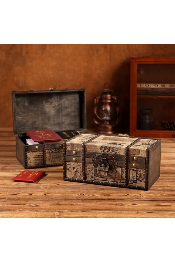 Jewelry Box Dustproof with Lock Print Anti-deformed Moisture-proof Storage Cover Vintage British Style Treasure Chest for Bedroom