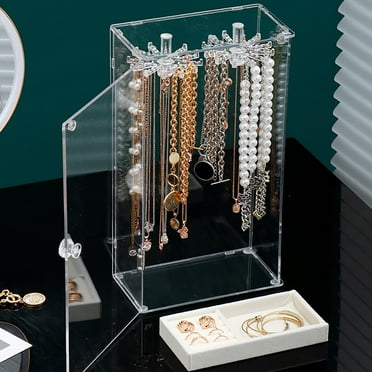 Yesbay Jewelry Rack Organizer Necklace Holder Rotatable Design Dustproof Clear Earrings Jewelry Organizer Display Case