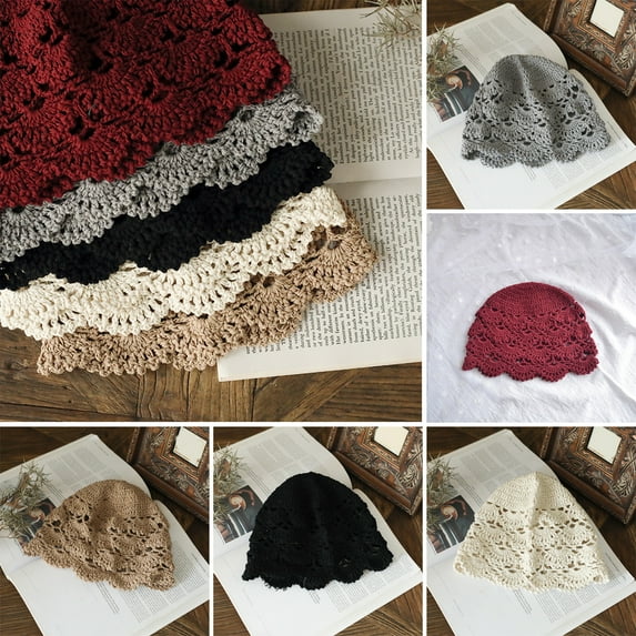 Yesbay Ladies Hat Hollow Out Lace Soft Manual Crochet Knitted Soft Elastic Breathable Decorative Women Beanie Anti-slip Cap